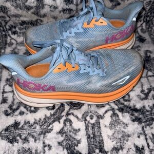 HOKA Women's Clifton Running Shoes - Light Blue with Orange